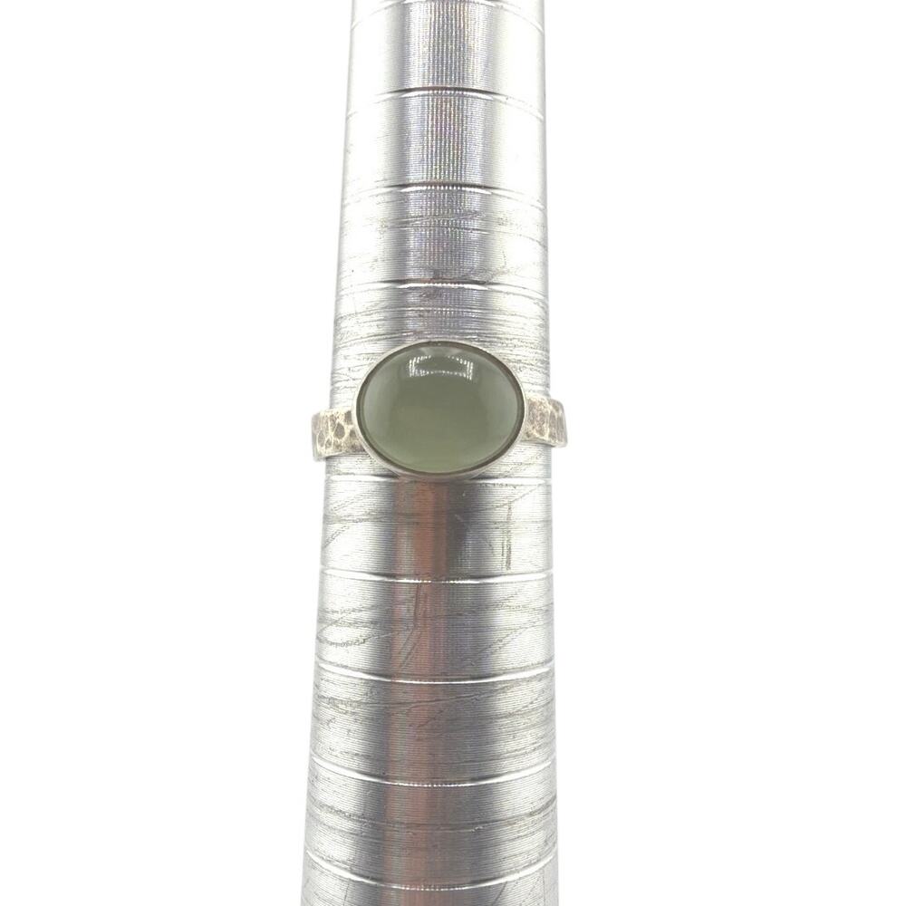 Handmade Sterling Silver Hammered Nephrite Jade Statement Ring Size 6